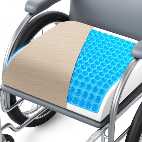 Wheelchair Seat Cushion for Pressure Relief, Cooling Gel Memory Foam Chair Cushion with Slope-Edge Design, Coccyx Support for Tailbone Pain, Non-Slip, for Wheelchairs, Office Chairs & Car Seats, Khaki by ComfyInLove - Used condition - US$47.02