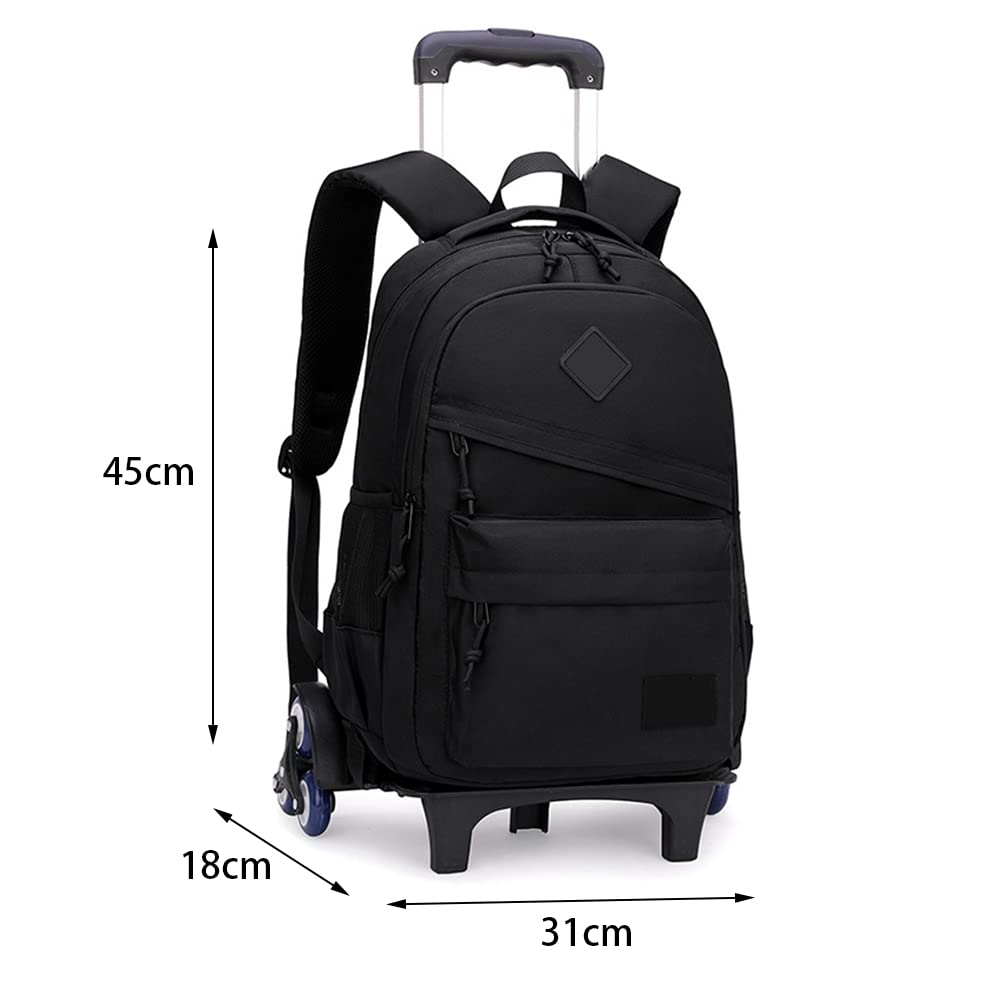 Bambini Zaino Trolley Rolling Zaino Con 6 Ruote Cartella Borsa Trolley per Ragazzi Ragazze Studente Della Scuola Primaria (Nero)