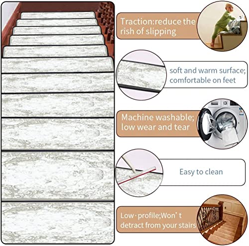 Artistic Abstract Patterned Modern Rug Boho Dyed Print Design Old 30''X8'' Non-Slip Self-Adhesive Carpet Stair Treads Runners For Wooden Steps 13Pcs Indoor Outdoor Stair Mat Safety Rug Resistant #TOP2