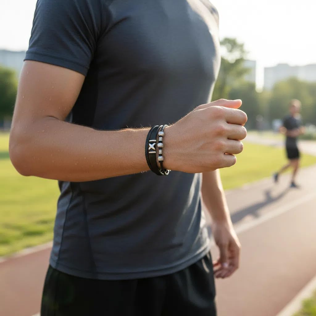 black genuine leather bracelet for men with adjustable stainless steel magnetic clasp - multi-layer braided rope design - stylish bracelet for men Fits wrist sizes 6.1-7.5 inches. - Image 6