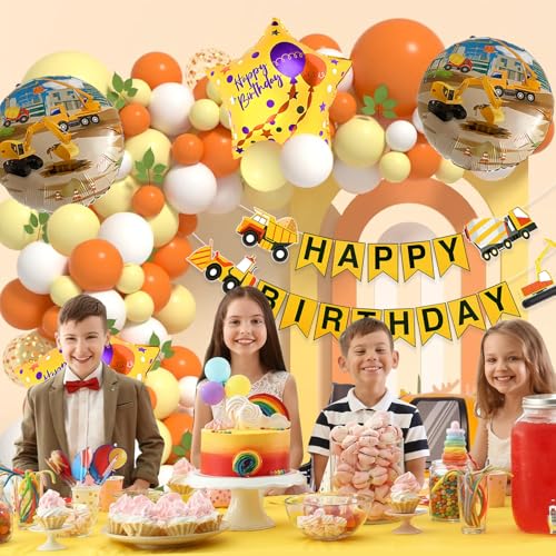 Image of Rozi Decoration Construction Theme Balloons Birthday Decoration Kit - Set of 56 Pcs Construction Vehicle Theme Birthday Decoration Items for Kids Party Supplies