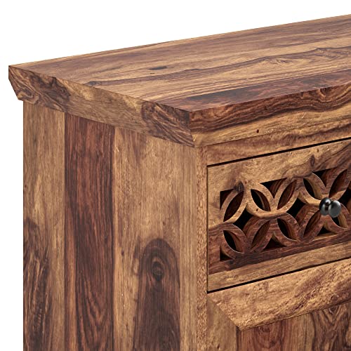 Image of SHIKHA WOOD CRAFT Solid Sheesham Wood Sideboard Cabinet with 2 Doors & 2 Drawers Storage | Wooden Kitchen Cabinet, Dining Room Organizer, Crockery Unit, Living Room Storage Furniture (Natural Finish)