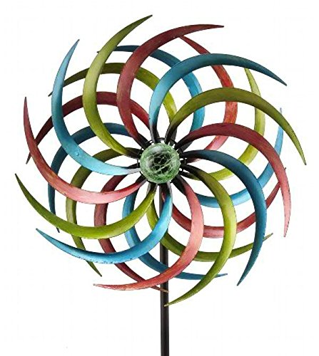 Metall Solar Windrad Garten - Bunt - Ø 50cm / Höhe: 190cm - Wetterfest - Hochwertige Qualität & Stabiler Standstab - Solarwindrad/Gartenstecker - Solar Gartendeko/Windspiel/Solarwindspiel Cover
