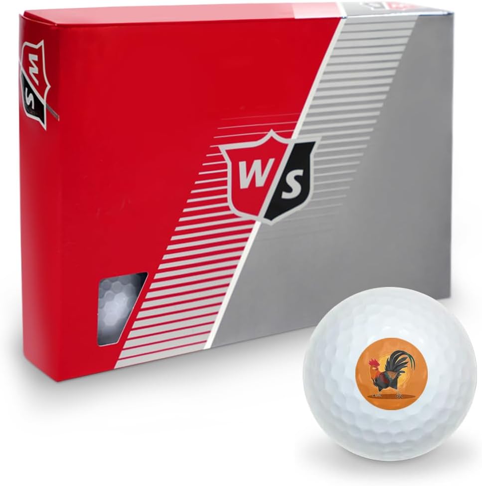 Rooster of Awesomeness Chicken Wilson Golf Balls 12 Pack, Regulation Size Full Color Premium Golf Balls