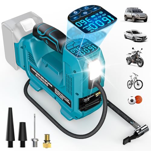 Ecarke Compresseur à air Portatif pour Makita 18V batteries, Max. 11 bars, Gonfleur Auto avec Manomètre Digital, Pompe à Air pour Voiture, Moto, Vélo, Ballons de...