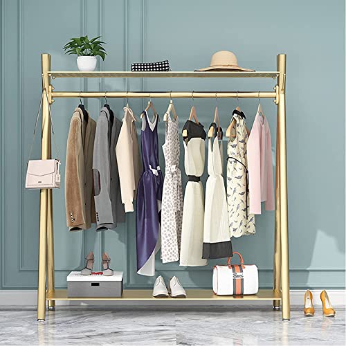 Clothes Rack Gold, Freestanding Industrial Garment Rack With Double Shelves Multi-Functional Bedroom Hanging Clothing Rack,Heavy Duty Movable Coat Rack For Organizing Clothes And Shoes (39'' L) #TOP5