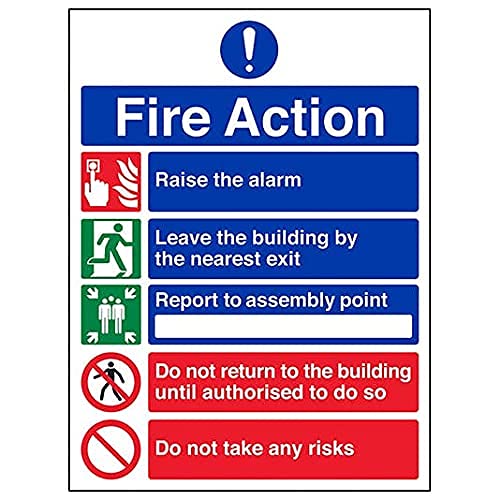 V Safety Fire Action - General Fire Action 5 Message Risks - 200 x 300mm - Pack of 10, Blue, 200mm x 300mm - Image 2