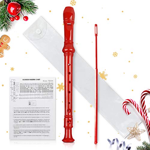 KINGSO Soprano Descant Recorder 8-Hole With Cleaning Rod + Case Bag Music Instrument Red
