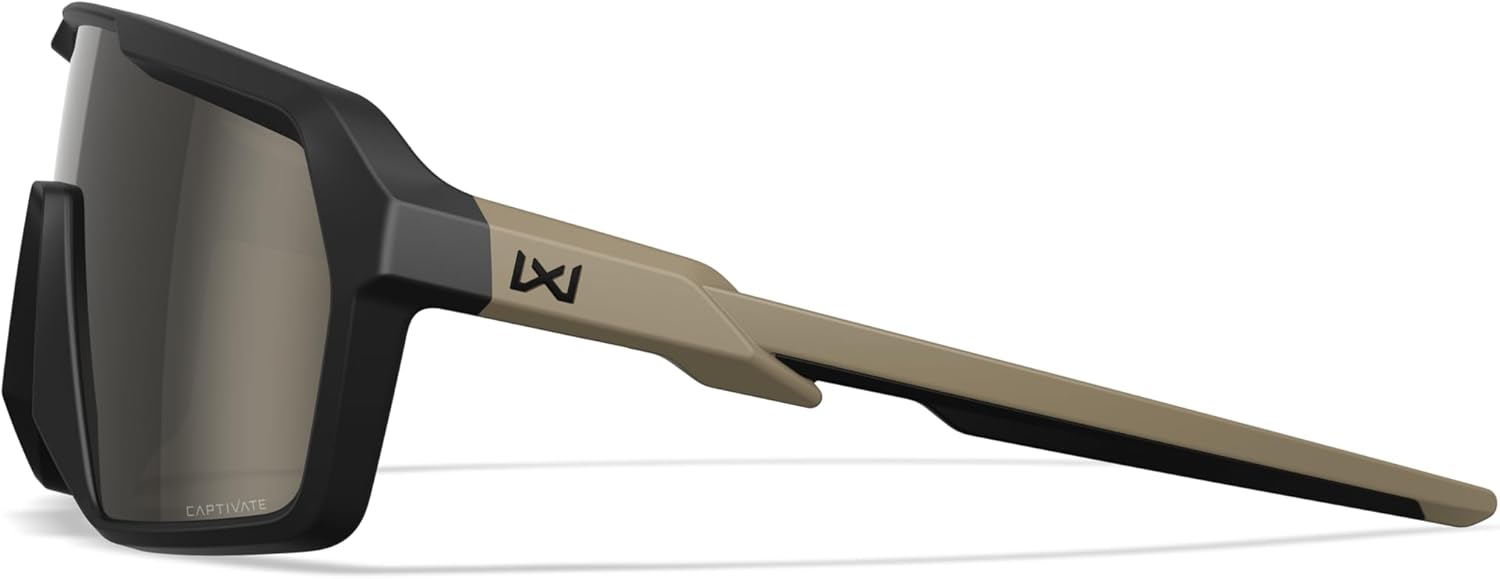 Wiley X Citadel Shield Sunglasses, Ballistic Rated Safety Glasses for Men and Women, UV Eye Protection for Shooting, Fishing and Biking, Matte Black & Tan Frames, Captivate Tungsten Mirror Lenses