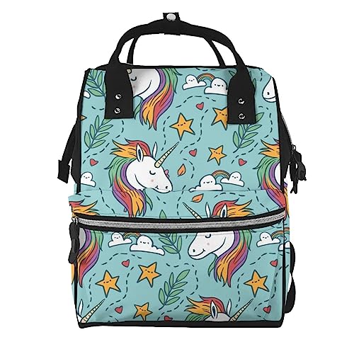 Sac à dos à langer licorne arc-en-ciel unisexe, grand sac à langer bébé multicolore