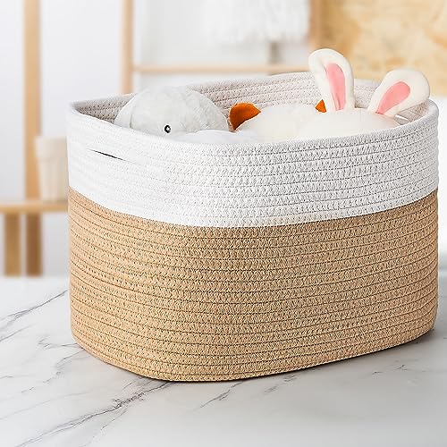 Otoomenz Set of 3 Cotton Rope Storage Basket,Woven Nursery Storage Basket Shelf Baskets with Handles,Toy Basket Storage Bathroom Storage Baskets for Make up Cupboard Drawer Closet Shelf - Image 5