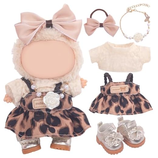 Used for Labubu Doll Outfit Clothes Designer Set,Compatible with Labubu Clothe Accessories for Doll (Brown - Leopard Print Dress)