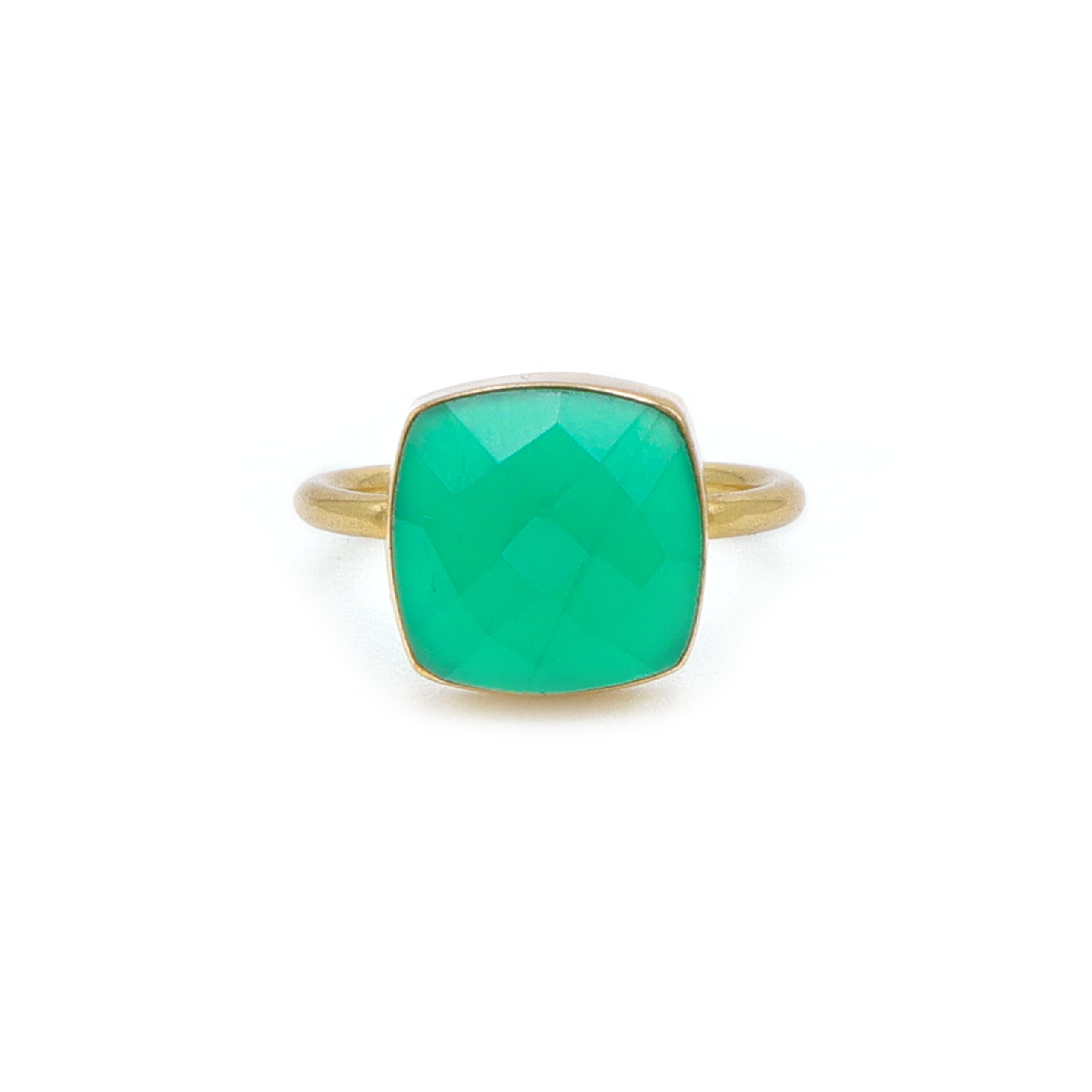 Green Onyx Cushion Ring – Artisan Gold Statement Ring, Gift for Her-image-9