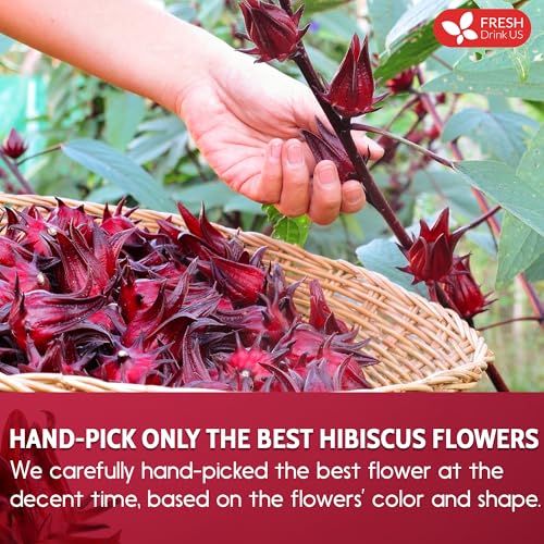 Image of FreshDrinkUS, 6oz Hibiscus Dried Flowers, 100% Natural, Pure from Hibiscus Flowers. Loose Flower Hibiscus Herbal Tea. Hibiscus Flower Tea. No Sugar, No Caffeine, No Gluten, Vegan.