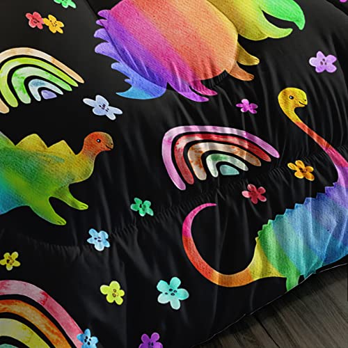 Bsntho Rainbow Dinosaur Comforter Set Twin Colorful Dino Bedding Set For Boys Girls Kids Cartoon Dinosaur Comforter With Little Flowers 1 Comforter And 2 Pillowcases Ultra-Soft Lightweight #TOP5
