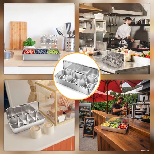 Yiyiring 2 Pack Yakumi Pan & Masala Dabba, 304 Stainless Steel 3 Compartment Seasoning Box, Condiment Container with Lid & Spoons, Spice Storage for Kitchen Restaurant, 13 x 5.7 x 2.8 Inches by Yiyiring - Image 4