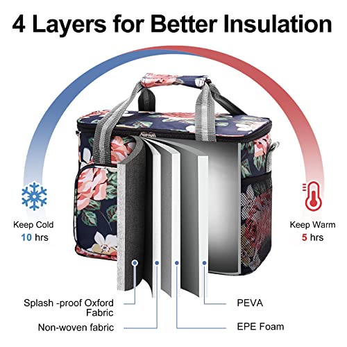 Woomada Large Insulated Lunch Bag For Women/Men, 24-Can (15L)  Reusable Lunch Box For Work, Front Zipper Pocket Lunch Tote Bag, Leakproof Lunch Cooler Bag With Adjustable Shoulder Strap(Cyan Rose) #TOP2