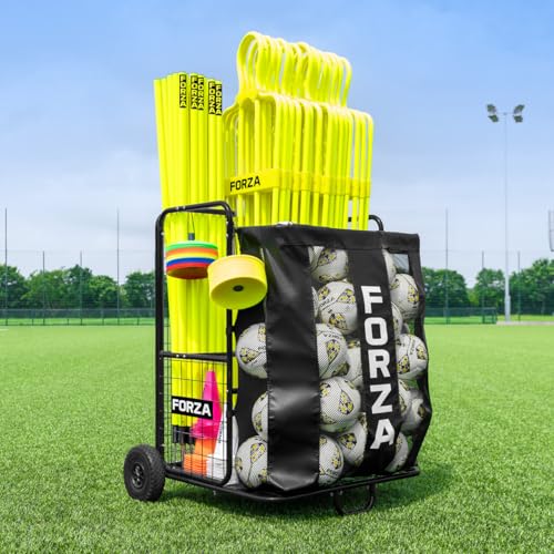 FORZA XL Sports Equipment Storage Trolley – Heavy-Duty Steel Frame Training Cart with PU Wheels – Large Capacity Organizer for Balls, Cones, Poles & Coaching Gear (XL (130cm H x 115cm W))