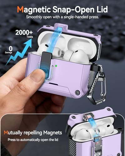 Image of Dual Safety Lock for AirPods Pro 3 Case 2025, Compatible with MagSafe | Designed with Automatic Switch and Phone Stand, Includes a Cleaner & Keychain - Rugged Tough Hard Shell