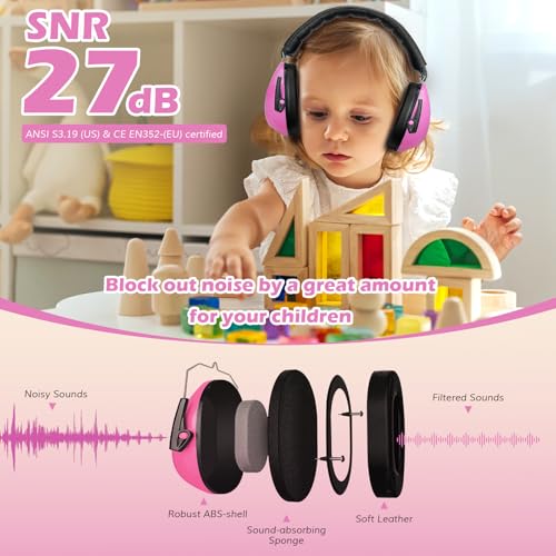 Image of ProCase Noise Cancelling Headphones for Kids Toddler, SNR 27dB Noise Reduction Ear Muffs, Hearing Protection for Monster Jam, Concerts, Fireworks, Shooting, Air Show, Autism Sensory Needs -Pink