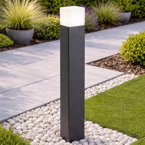 CGC Lighting Dark Grey Anthracite Square Cube Post Bollard Outdoor Outside Light Pathway Driveway Garden Entrance Monochrome Modern (Large Post Light)
