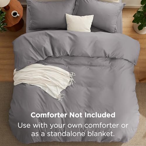 Image of Bedsure Duvet Cover with Fitted Sheet King - Deep Pocket, Hotel Luxury Soft Double Brushed Bedding Set with Zipper Closure, 1 Duvet Cover, 1 Fitted Sheet, 2 Pillow Shams, NO Comforter, Grey