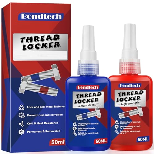 Thread Lock Blue and Red, Threadlocker Medium and High Strength, Thread Locker for Nuts, Bolts, Fasteners and Metals, Against Losening and Leakage (Medium-High-100ml)