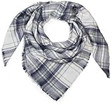 styleBREAKER quadratischer XXL Schal, großer Deckenschal mit Tartan Plaid Karo Muster und Fransen, Unisex 01018137, Farbe:Weiß-Grau-Blau
