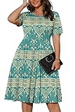 POSESHE Womens Plus Size Summer Dress for Women 2024 Hide Belly Soft Comfy Casual Empire Waist Dress,Blue Kaqi,2XL
