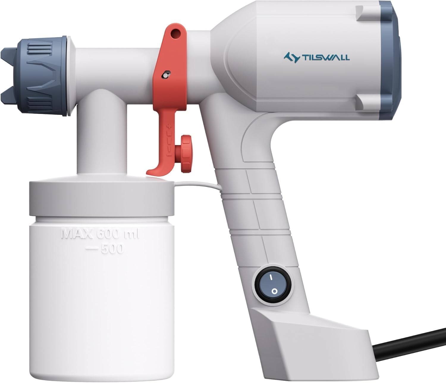 Tilswall Farbsprühsystem, Upgrade Ultra-leichte Elektrische Farbsprühgerät mit 600ml Farbbehälter, 2 Düsen &amp; 3 Sprühmustern - Sprühpistole Für Wandfarbe, Schränke, Zäune, Türen, Möbel, Weiß