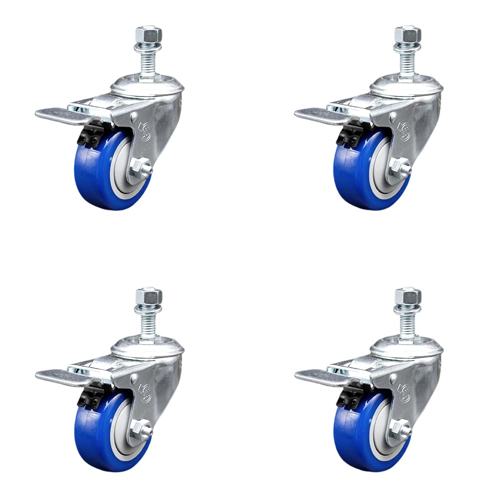 Polyurethane Swivel Threaded Stem Caster Set of 4 w/3