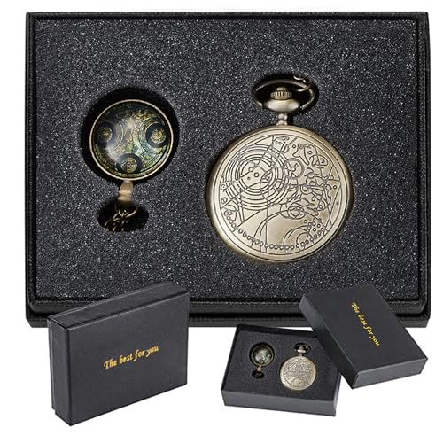 Tiong Nostalgia Retro Quartz Pocket Watch with Necklace Chain Bronze