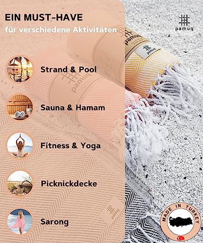pamuq® Strandtuch XXL – Hamamtuch, Saunatuch, Badetuch & Duschtuch aus Baumwolle, handgemacht, leicht, saugstark, schnelltrocknend… – Ansicht 4
