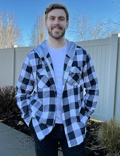 COOFANDY Men's Plaid Hoodie Flannel Shirt Jacket Long Sleeve Casual Fashion Button Shirts2