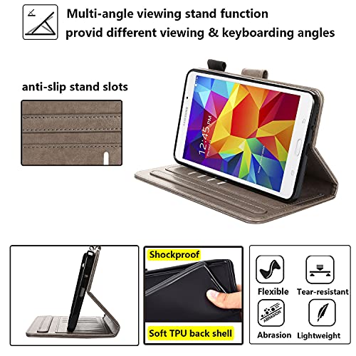 Uucovers Case For Samsung Galaxy Tab 4 7.0 & Nook 7.0" 2014 Cover (Sm-T230/ Sm-T230Nu/ T231/T235), Embossed Pu Leather Magnetic Folio Stand Tpu Wallet With Pocket Cards Holder, Gray Butterfly Flower #TOP5