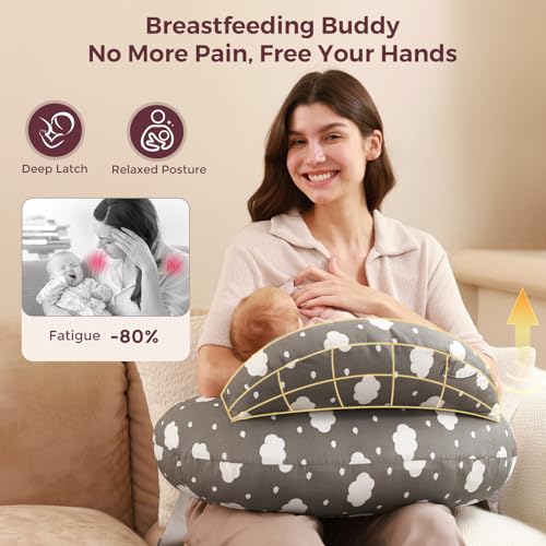 momcozy original nursing pillow for breastfeeding-pioneering safety fence- wider feeding pillows for more support for mom amp baby- easier nursing amp hand free- fit for all removable cotton cover