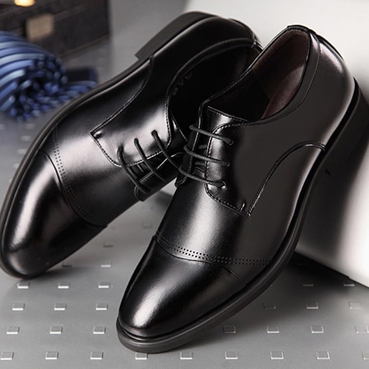 Dress Oxford for Men Lace Up Round Toe PU Leather Cap Toe Derby Shoes Non Slip Block Heel Rubber Sole Low Top Classic(Black,6)2