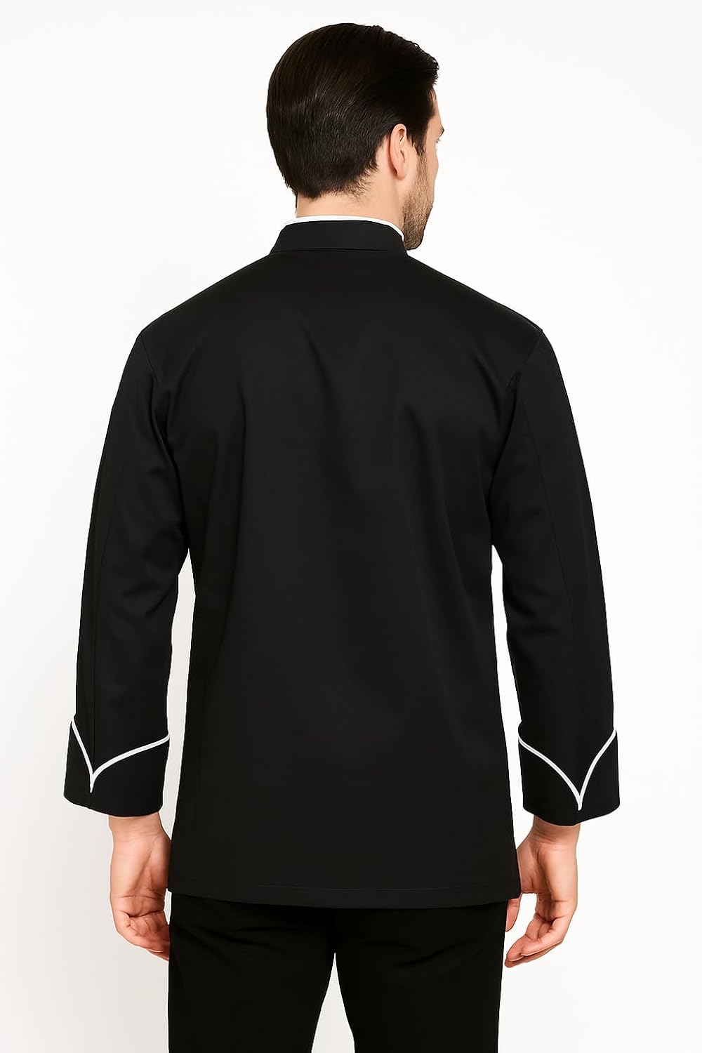 Professional Chef Jacket with Double-Breasted Design, Long Sleeve, Stand-Up Collar, Contrast Piping, Kitchen Uniform