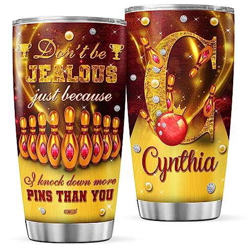 Personalized Initial Coffee Tumbler Bowling Travel Mug With Lid Custom Name Funny Birthday Gifts For Men Boys Insulated Cup Cold Steel Tumblers Inspirational Quotes Jewelry Style