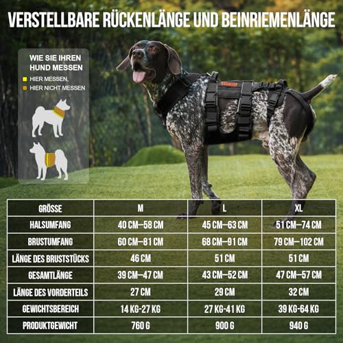OneTigris Hundegeschirr, SKYEWALKER Unterstützung Geschirr, Einstellbares Hebegeschirr mit 2 Griffen für Unterstützung und Rehabilitation Geeignet für Mittelgroße und Große Hunde Schwarz M