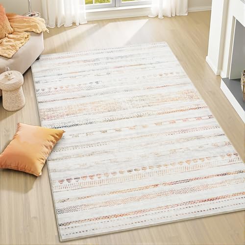 3x5 Area Rug Machine Washable Non Slip Rug Distressed Neutral Moroccan Boho Rug Ultra Soft Indoor Rugs for Bedroom Living Room Entryway Kitchen Foyer Bedside, Multi-Color