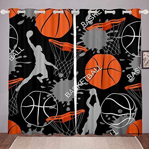 Loussiesd Basketball Curtains Sports Theme Window Drapes for Kids Adult 3D Ball Pattern Window Treatments Athlete Competitive Window Curtain Room Decor W46*L54