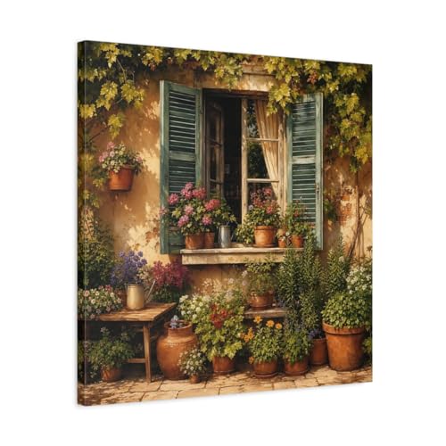 Tableau fenetre pour agrandir salon | Toile rustique lumineuse 60x60