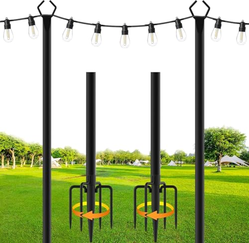 2 Pack String Light Poles,10 Ft Metal Poles with Fork for Outdoor String Lights,Outdoor Light Poles with Fork,Poles/Post/Stand for Outside,Patio,Deck,Backyard,Garden Wedding,Party