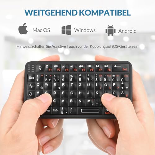 Rii Mini Bluetooth Tastatur, Tragbare Drahtlose mit Hintergrundbeleuchtung, Handflächengroß(11x6x1cm), Wiederaufladbare Mini Tastatur für Smart TV/Android TV Box/Smartphone/HTPC/IPTV 5