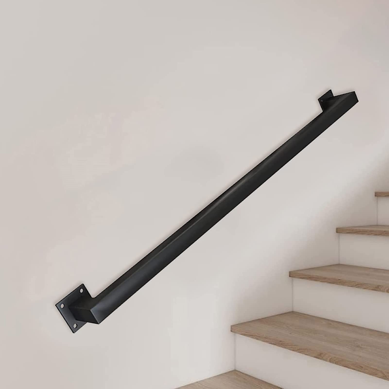 Schwarzer Handlauf für Treppen 30 600 cm, quadratischer Treppenhandlauf, Wandhalterung, Metallgeländer, Geländer-Set mit schmiedeeisernen Halterungen und Metallschrauben für Heimdekoration (510 cm)