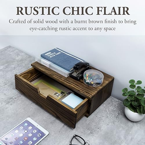 Mygift HOM3043DKBRN 15.5 Inch Rustic Floating Shelf With Drawer thumb #3
