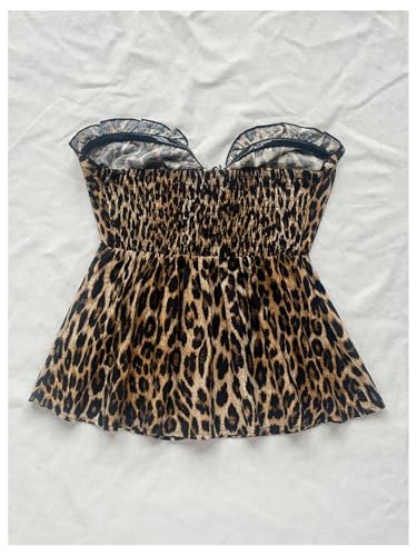 GORGLITTER Women's Cheetah Bow Strapless Tube Top Animal Print Leopard Tie Front Sleeveless Bandeau Going Out Tops2