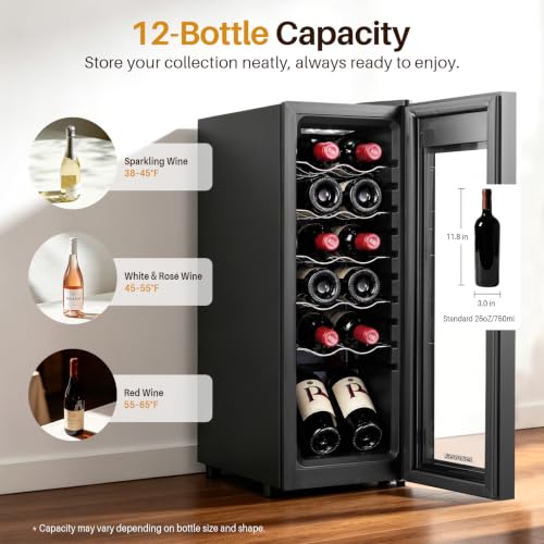 Image of 12 Bottle Wine Fridge, Slim Wine Cooler Refrigerator