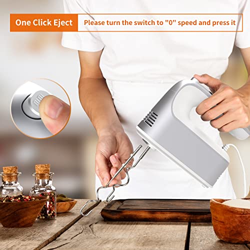 9-Speed-Digital-Hand-Mixer-Electric-400W-Powerful-DC-Motor-Baking-Mixer-Handheld-with-Snap-On-Storage-Case-5-Stainless-Steel-Accessories-Flat-Beaters-Dough-Hooks-Whisk-Silvery-White